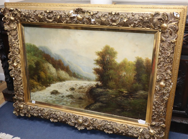 W. Olbrich, oil on canvas, Mountain stream, signed, 67 x 104cm